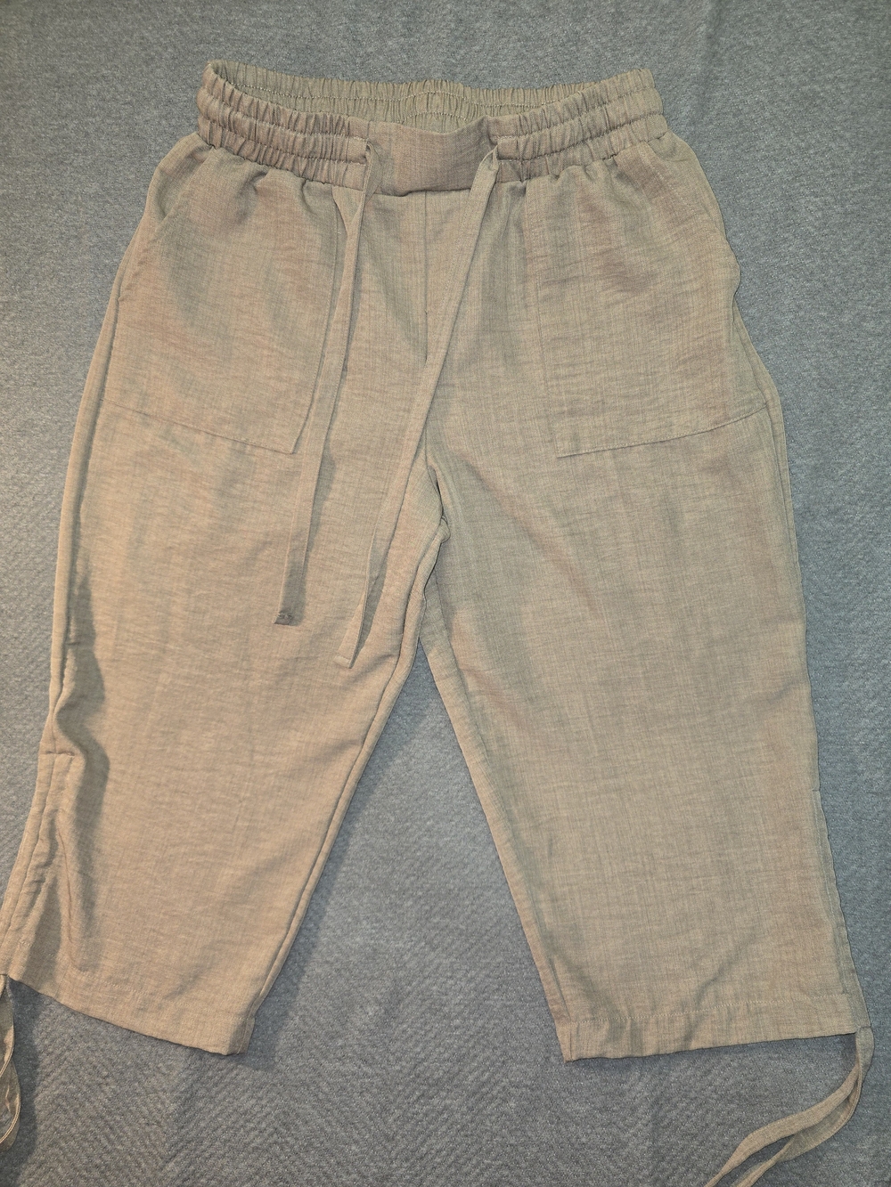 Light Beige Drawstring Linen Blend Cropped Pants Size PL